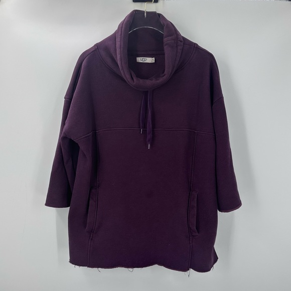UGG Oversized Pullover Sweatshirt Cowl Neck Eggplant Purple Drawstring XS Small - Picture 1 of 7
